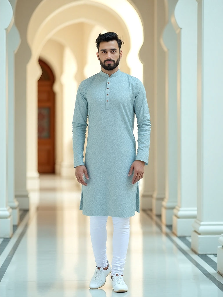 Cotton Self Patterned Weaving Kurta Pyjama Set