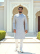 Ink Blue Floral Design Cotton Straight Kurta with Pyjama