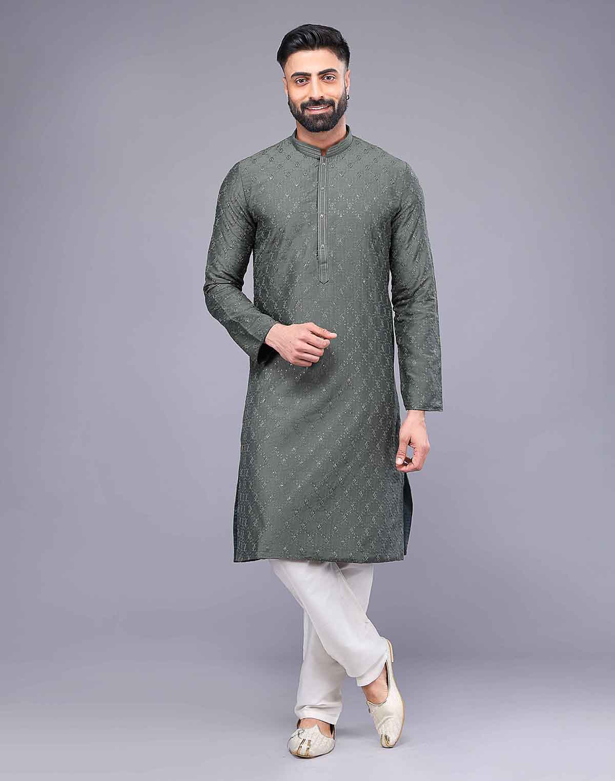 All Over Thread and Embellished work Soft Silk Party Wear Kurta Set