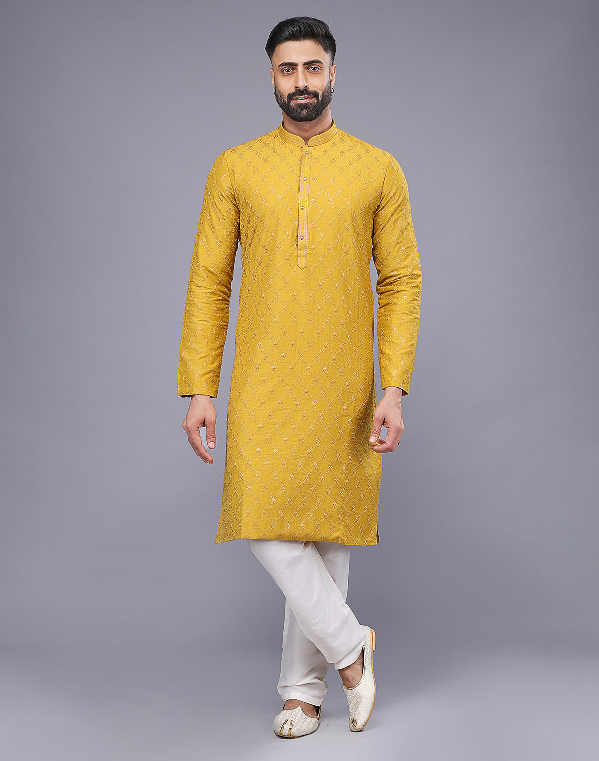 All Over Thread and Embellished work Soft Silk Party Wear Kurta Set