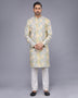 All Over Light Pista Botanical Weaving Raw Silk Kurta Pyjama Set