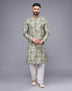 Graceful Light Pista Botanical Weaving Raw Silk Kurta Pyjama Set