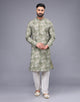 Graceful Light Pista Botanical Weaving Raw Silk Kurta Pyjama Set
