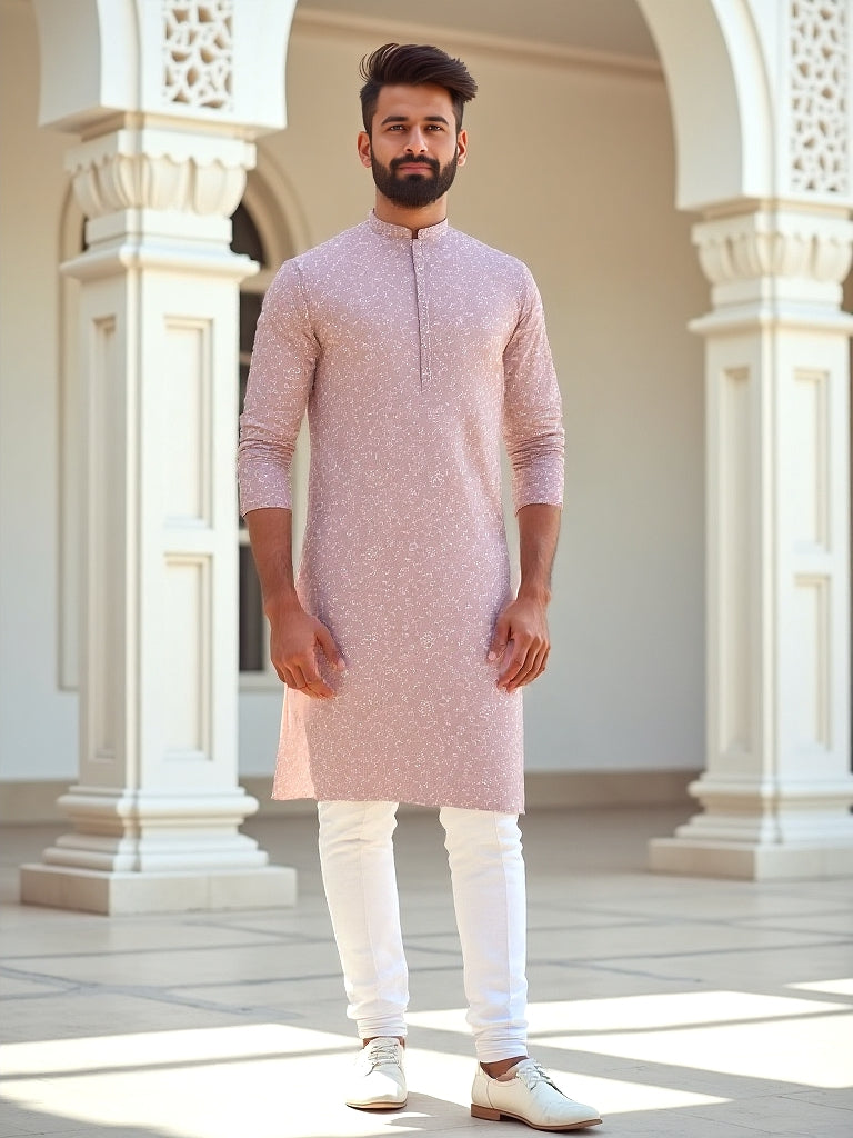 Self Floral Embroidery work Giza Cotton Kurta Pajama