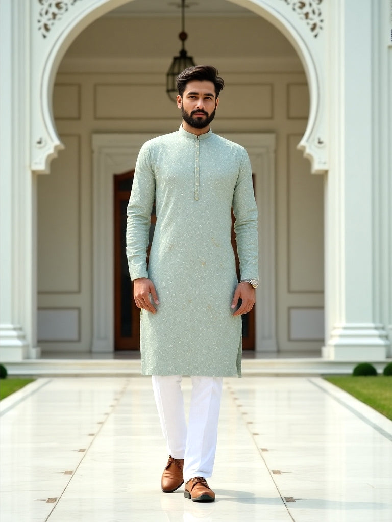 Self Floral Embroidery work Giza Cotton Kurta Pajama