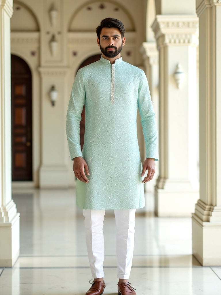 Self Floral Embroidery work Giza Cotton Kurta Pajama