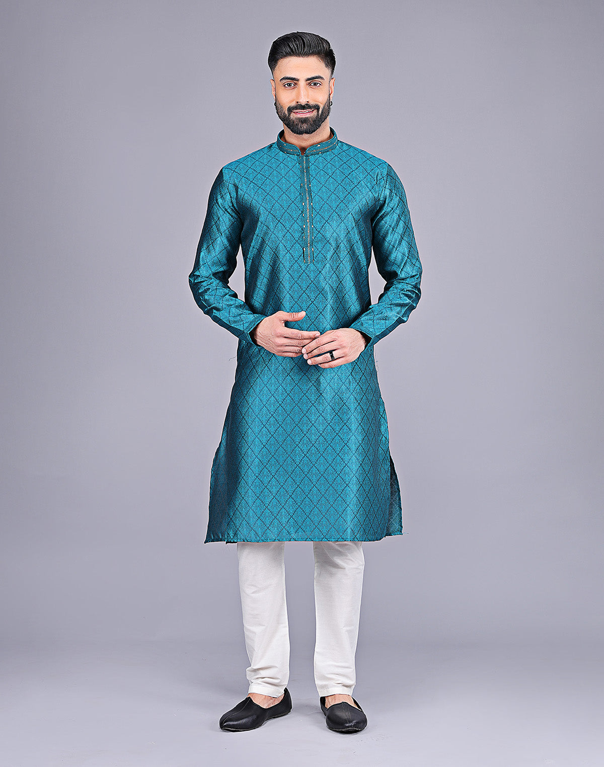 All Over Self Floral Design Soft Silk Kurta Pajama