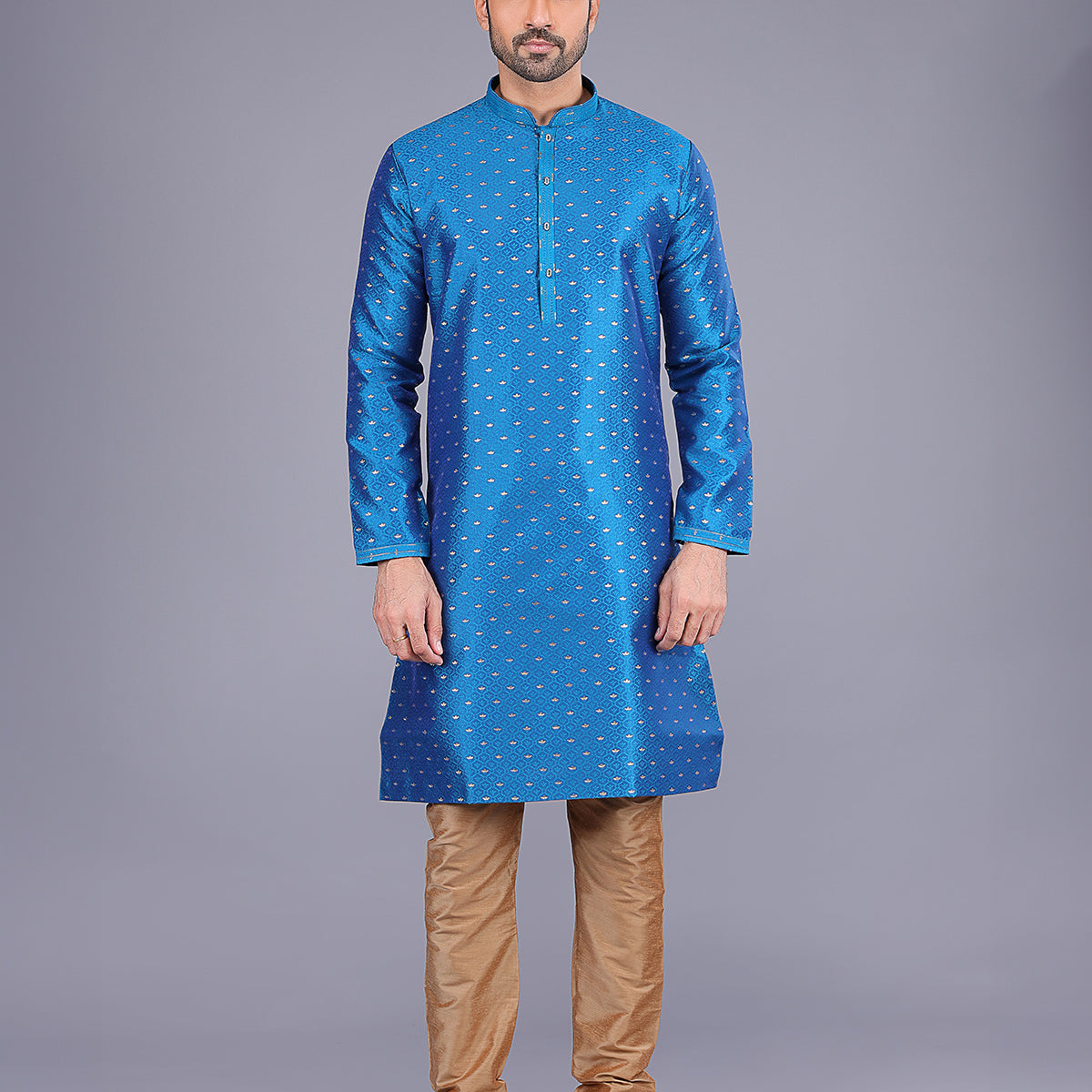 All Over Self Bootis and Weaving Soft Silk Kurta Set