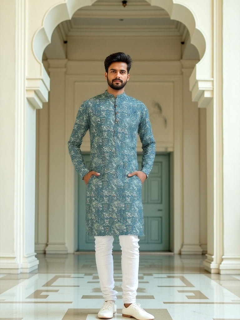 Green Aztec Printed Cotton Kurta Pyjama Set