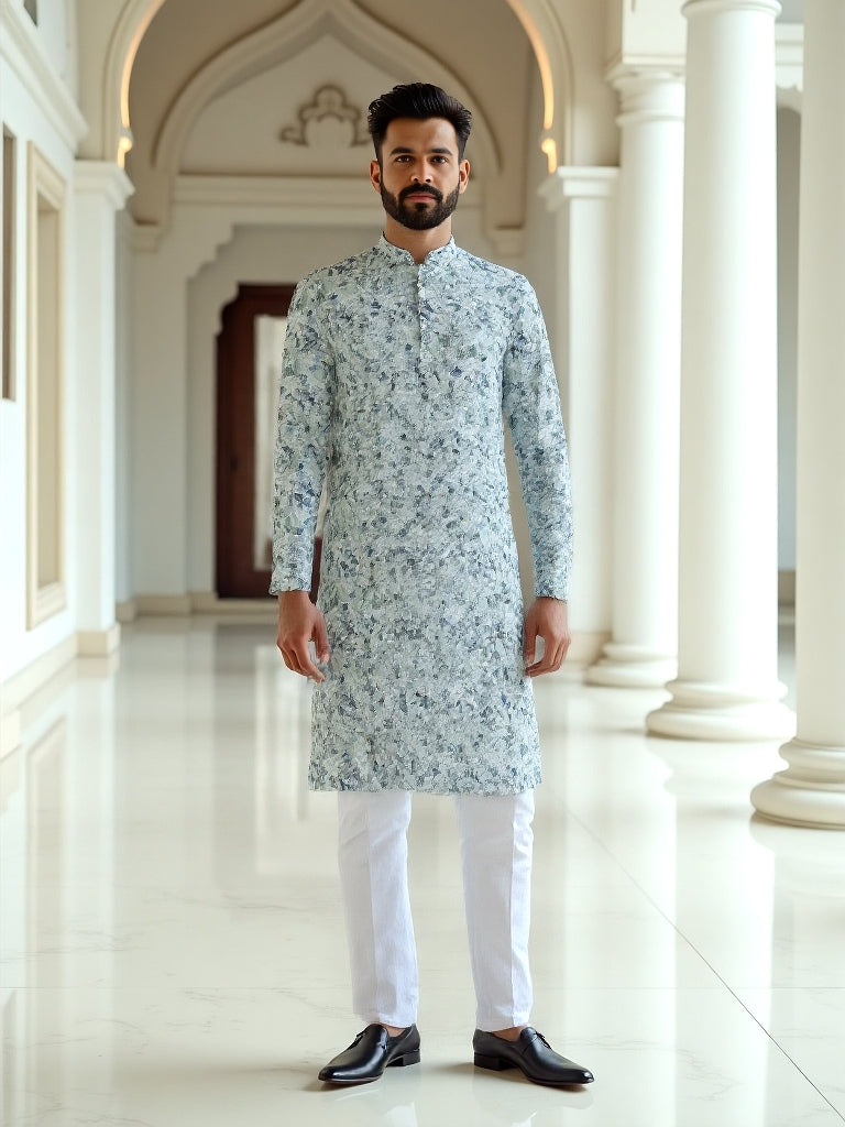 Green Multi Abstract Print Cotton Kurta Pyjama Set