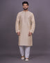 Cream Self Thread with Embellished work Soft Silk Kurta Pyjama Set