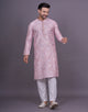 Graceful All Over Floral Print Raw Silk Kurta Pyjama Set