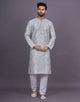 Graceful All Over Floral Print Raw Silk Kurta Pyjama Set