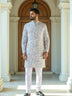Glimmering White Floral Printed Cotton Kurta