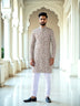 Dark Fawn Floral with Birds Printed Cotton Kurta