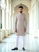 Dark Fawn Floral with Birds Printed Cotton Kurta