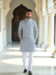 Navy Blue Floral with Birds Printed Cotton Kurta