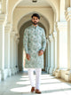 Dark Pista Elegance Birds Patterned Cotton Printed Kurta