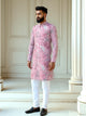 Pink Floral Print Cotton Silk Kurta
