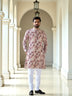 Light Pink Mica Print Floral Design Cotton Silk Kurta