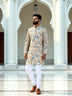 Green Floral Mica Print Cotton Silk Kurta