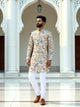 Green Floral Mica Print Cotton Silk Kurta