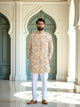 Sunshine Yellow Floral Cotton Silk Mica Print Kurta