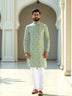 Graphic Printed Cotton Green Kurta