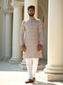 Floral Printed Grey Regular Fit Cotton Kurta