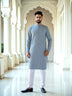 Light Grey Floral Motifs Cotton Silk Printed Kurta