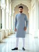 Light Grey Floral Motifs Cotton Silk Printed Kurta