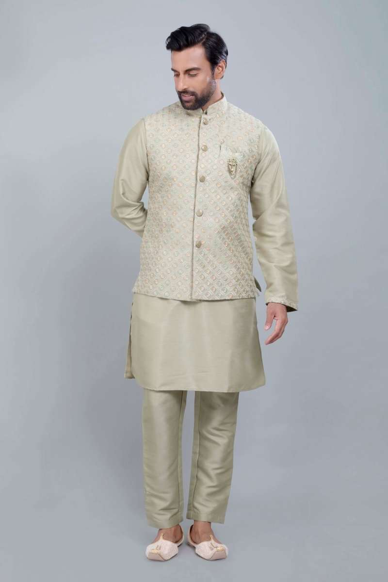 Self Brocade Design With Soft Silk Kurta Jacket