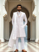Light Cream Heavy Stones with Pearls work Self Patterned Raw Silk Sherwani Stylish Dupatta