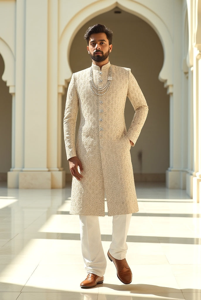 groom sherwani dress Bisman Sherwani- Set for Groom: Wedding for Men designed specifically for the modern groom who values sophistication and refinement Best Online Wedding Dress Store