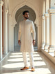 Cream Floral Multi Thread Embroidery with Stones work Milky Silk Sherwani