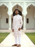 Cream Multi Embroidery Cutdana work Birds and Animal Patterned Georgette Sherwani