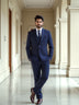 Blue Textured Polyester Terry Cotton Party Wear 5 Pc Suit