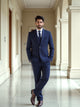 Blue Textured Polyester Terry Cotton Party Wear 5 Pc Suit