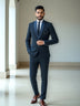 Navy Blue Self Design Polynosic Thread work 5 Pc Suit