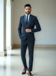 Navy Blue Self Design Polynosic Thread work 5 Pc Suit