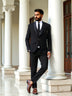 Solid Polynosic Stylish Black 5 Pc Designer Suit