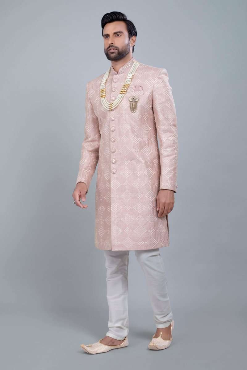 Onion Jacquard With Sequence Work Sherwani Set