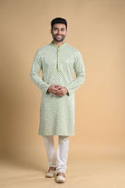 Pista Green Chicken Work Kurtha Pajama