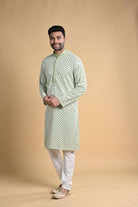 Pista Green Chicken Work Kurtha Pajama