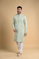 Pista Green Chicken Work Kurtha Pajama