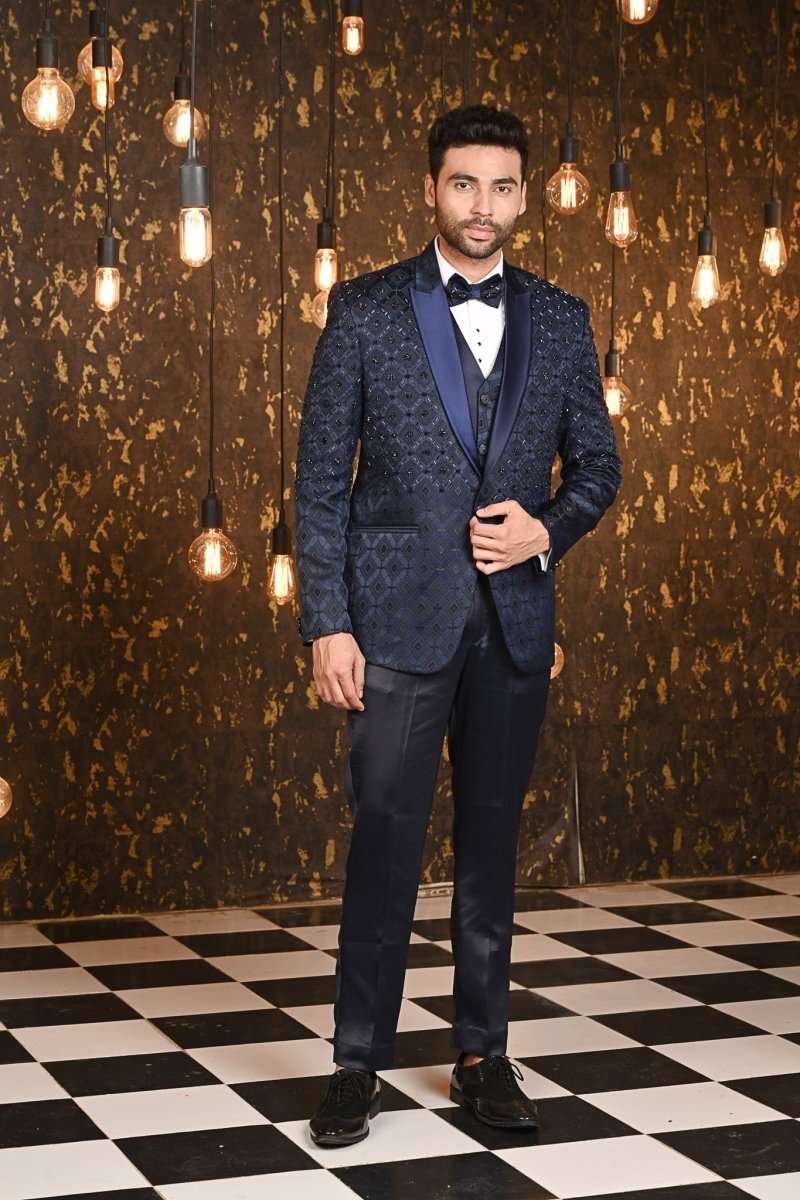 Blue Jacquard Designer Suit