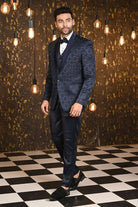 Blue Jacquard Designer Suit