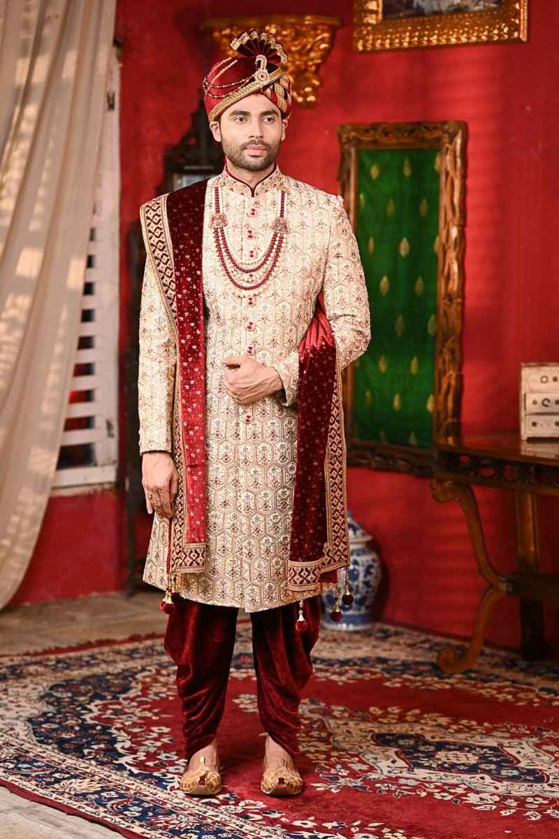 All Over Heavy Embroidered Sherwani With Velvet Duaptta