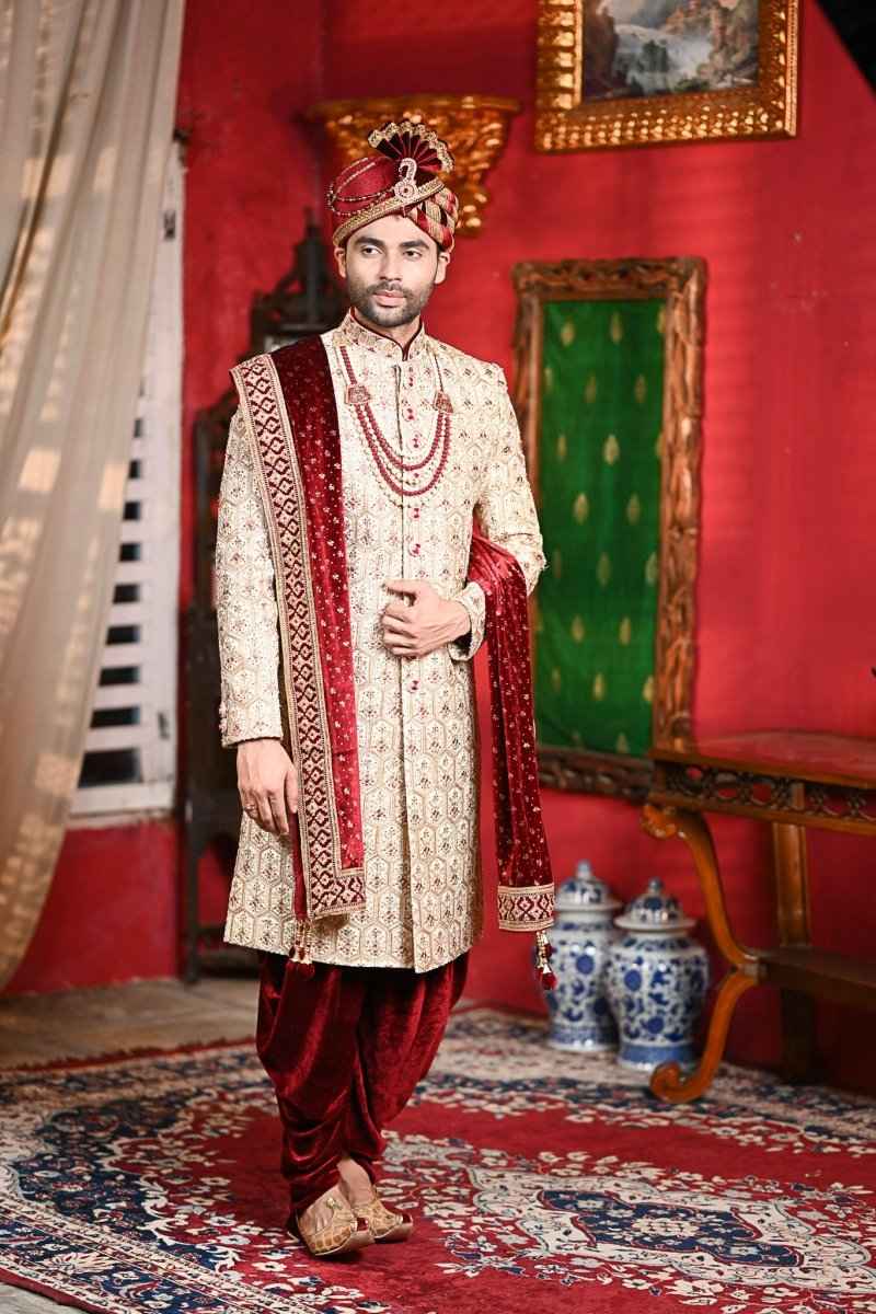 All Over Heavy Embroidered Sherwani With Velvet Duaptta