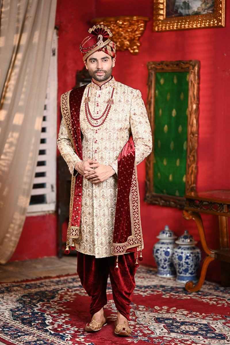 All Over Heavy Embroidered Sherwani With Velvet Duaptta